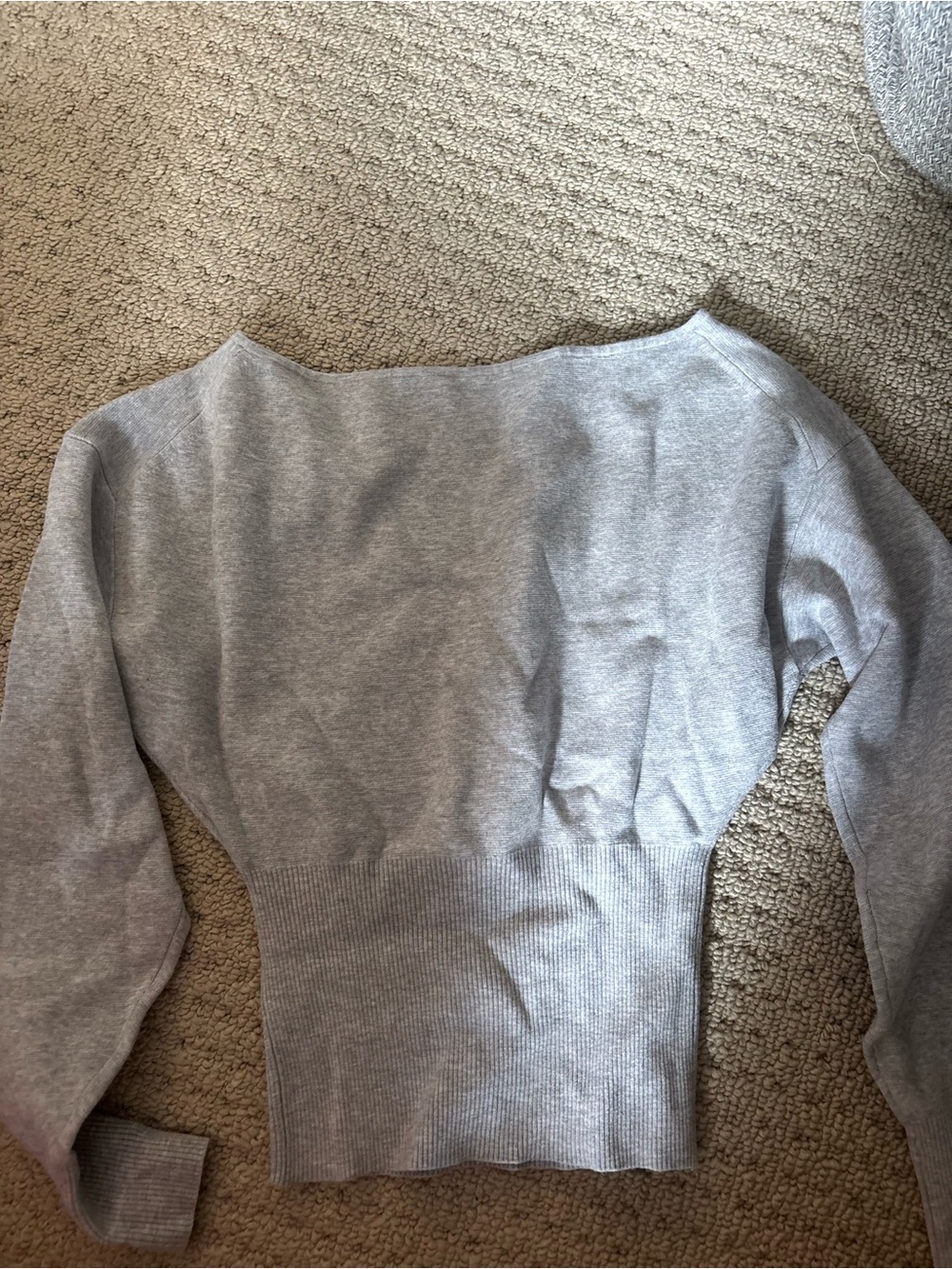 Aritzia Wilfred Light Gray Womens Boatneck Ribbed Waist Sweater